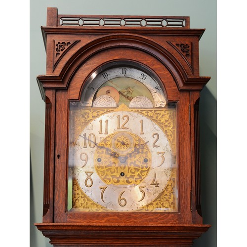 278 - F.A. Chandler, Leamington Spa, a Victorian oak eight day musical longcase clock, c.1880, the 13