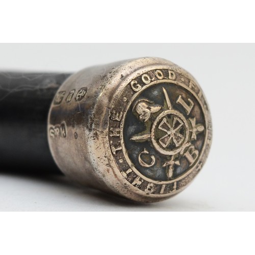 216 - A 19th century swagger stick, having crest embossed to the silver pommel 'Church Lads Brigade' hallm... 