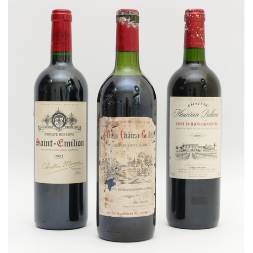 291 - Three bottles of Saint-Emilion red wine to include a 2003 Christian Moueix, a 1981 Chateau Guibeau a... 