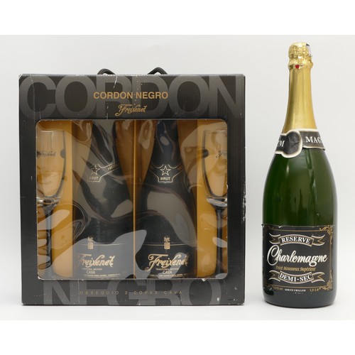 298 - A magnum of Charlemagne reserve demi-sec with a Freixenet gift set comprising of two bottles and two... 