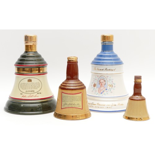 307 - Four Bells Wade porcelain Scotch whisky bells, to include a Queen Mother 90th Birthday version, a Ch... 