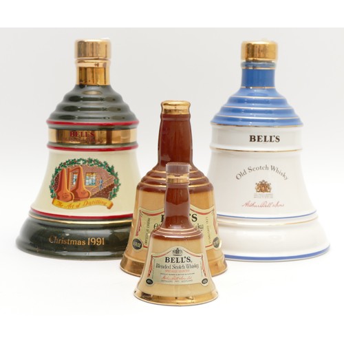 307 - Four Bells Wade porcelain Scotch whisky bells, to include a Queen Mother 90th Birthday version, a Ch... 