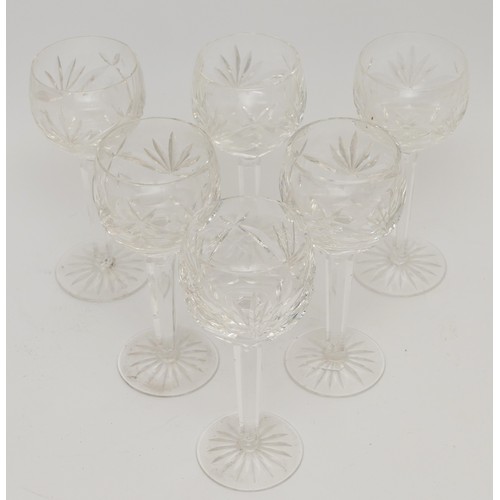 330 - A set of six Waterford Crystal 'Colleen' wine glasses, stamped to bases, 19cm tall.