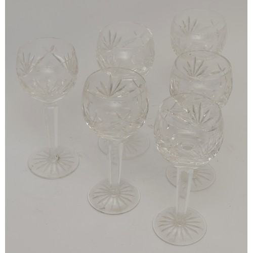 330 - A set of six Waterford Crystal 'Colleen' wine glasses, stamped to bases, 19cm tall.