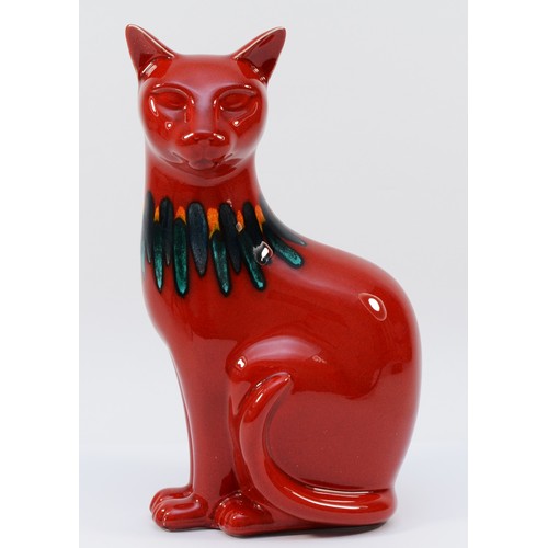 333 - A Poole Pottery red flambe Delphis cat figure, 29cm high, (boxed)