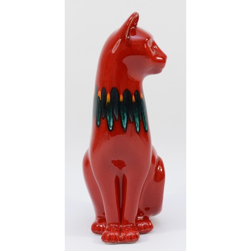 333 - A Poole Pottery red flambe Delphis cat figure, 29cm high, (boxed)