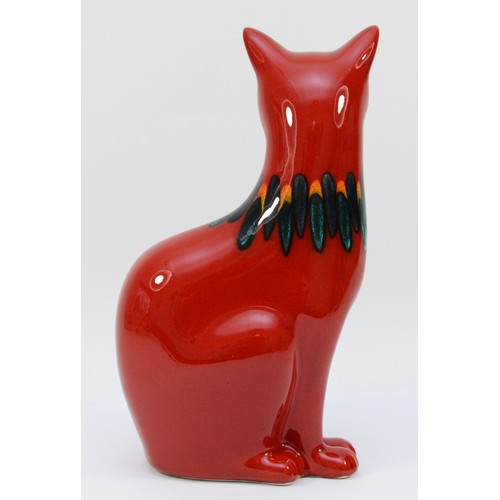 333 - A Poole Pottery red flambe Delphis cat figure, 29cm high, (boxed)