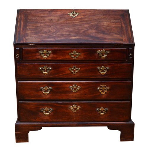 358 - A Georgian mahogany bureau, moulded rectangular fall front with rounded upper corners opening to fit... 