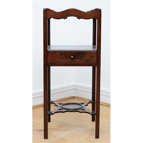 362 - A Georgian mahogany night stand, under tier fitted with drawer on square tapering cross stretchered ... 