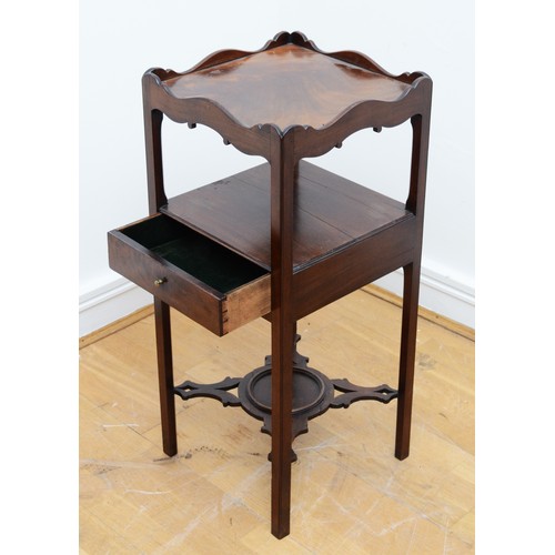 362 - A Georgian mahogany night stand, under tier fitted with drawer on square tapering cross stretchered ... 