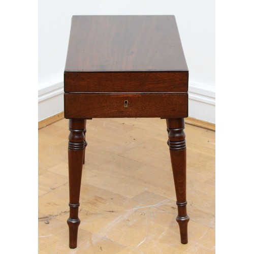 368 - A Victorian mahogany commode stool, of rectangular form on turned tapering legs. (lacking bowl) 46x2... 