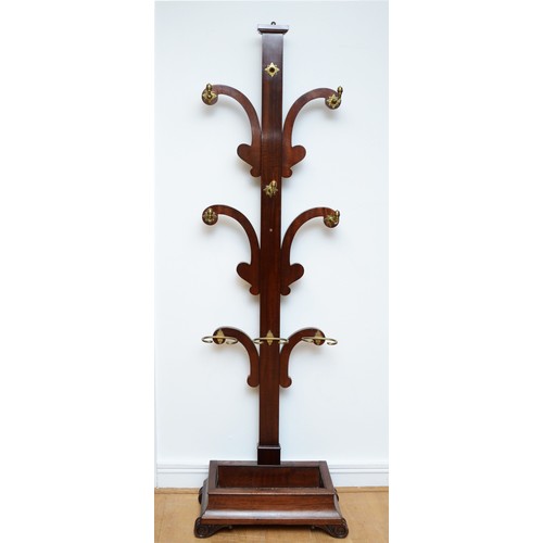 369 - A Victorian mahogany hall coat stand, the central upright issuing three tiers of scroll shaped branc... 