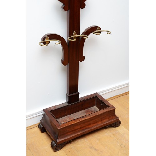 369 - A Victorian mahogany hall coat stand, the central upright issuing three tiers of scroll shaped branc... 