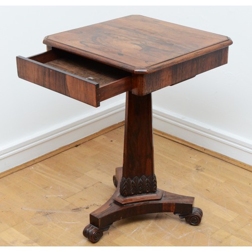 370 - A William IV rosewood side table, having moulded edge top with single drawer, supported on a tapered... 