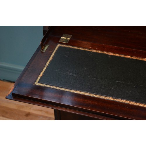 372 - A George III mahogany bureau bookcase, moulded dentil carved cornice over two astragal glazed doors,... 