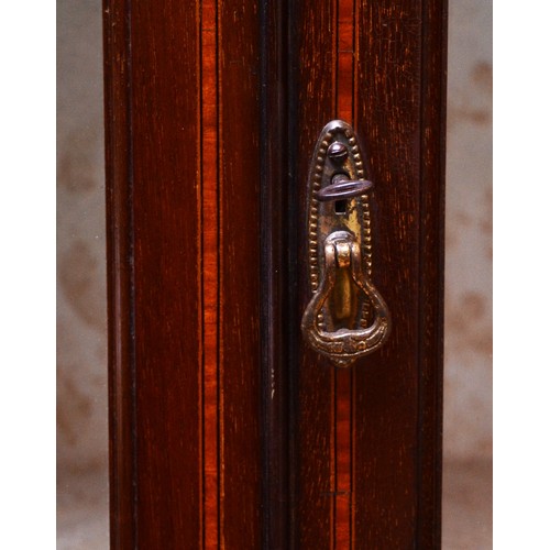 373 - Edwardian inlaid mahogany display cabinet, the central arched mirror plate within a carved scroll co... 