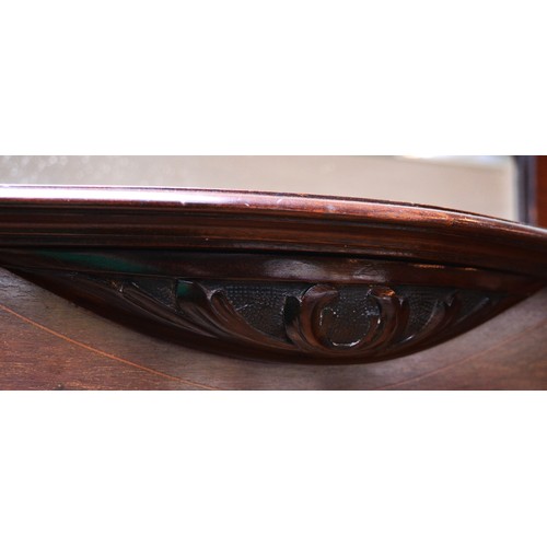 373 - Edwardian inlaid mahogany display cabinet, the central arched mirror plate within a carved scroll co... 