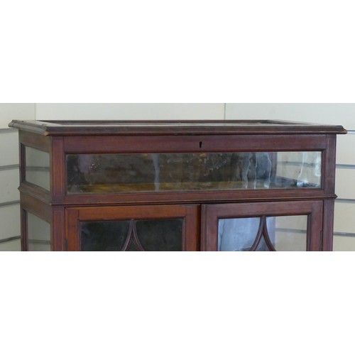 379 - Edwardian inlaid mahogany glass bijouterie display cabinet, the rectangular glazed top with banded i... 