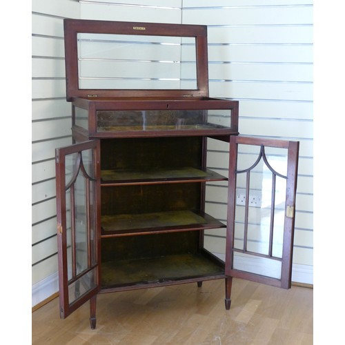 379 - Edwardian inlaid mahogany glass bijouterie display cabinet, the rectangular glazed top with banded i... 