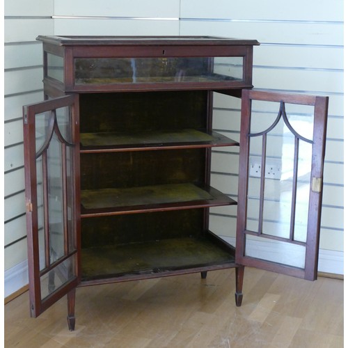 379 - Edwardian inlaid mahogany glass bijouterie display cabinet, the rectangular glazed top with banded i... 