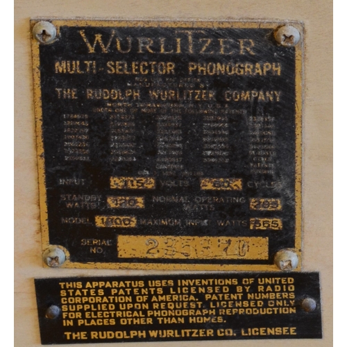 397 - A Wurlitzer Model 1800 Multi-Selector Phonograph jukebox, c.1955, serial no. 235199, with Cobra Radi... 