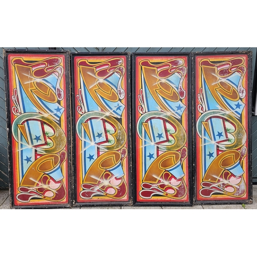 384 - A set of four original hand painted fair ground stall panels, 66 x 170cm.