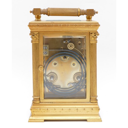 231 - An early 20th century large gilt brass carriage clock, the 8 day movement stamped 'Made In France' s... 