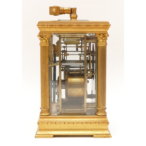 231 - An early 20th century large gilt brass carriage clock, the 8 day movement stamped 'Made In France' s... 