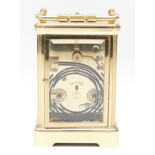 232 - A 20th century French carriage clock, having 8 day jewelled  repeater movement striking on gong, 14c... 