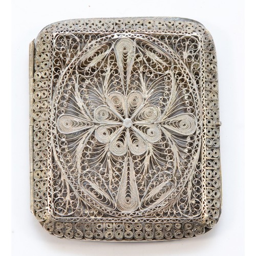 4 - A WWII silver filigree cigarette case, North Africa, c.1945, 8 x 7cm, 60gm