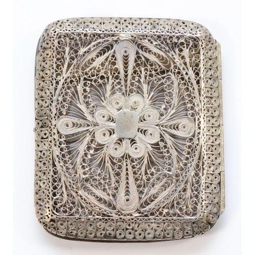 4 - A WWII silver filigree cigarette case, North Africa, c.1945, 8 x 7cm, 60gm