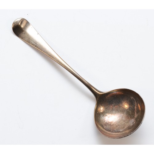 37 - A George III silver bottom marked sauce ladle, London 1762, crested, 15.5cm, 44gm