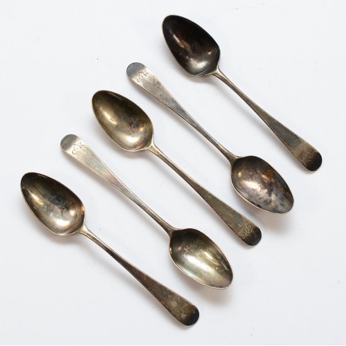 48 - Five George III silver tea spoons, London1786, 65gm