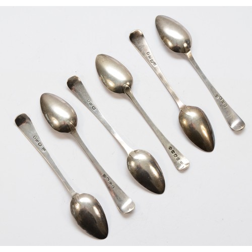 49 - Five George III silver bright cut tea spoons, London 1789,  and another to match, 87gm