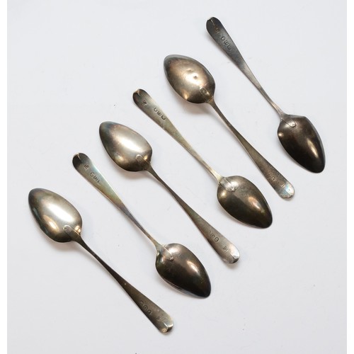 50 - A set of six George III silver tea spoons, London 1789, 73gm