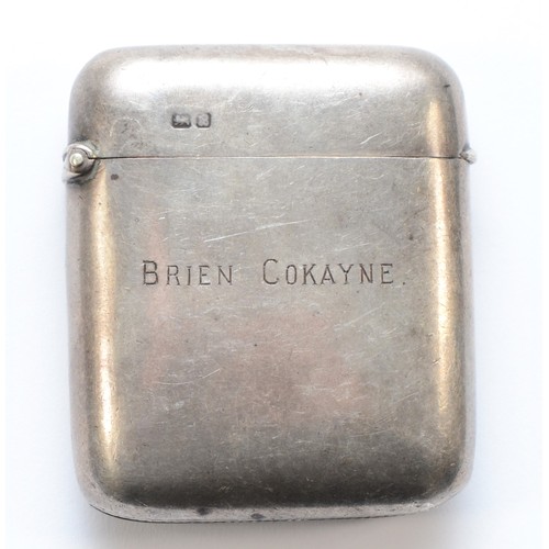 58 - An Edwardian silver vesta case, Chester 1902, inscribed, 52 x 45 x 12mm, 47gm