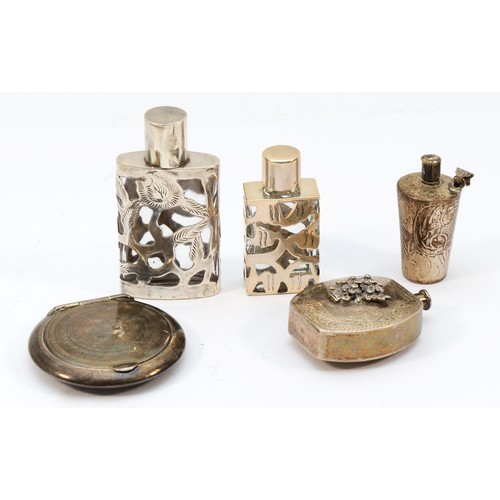 69 - Four 925 silver scent bottles and a powder compact