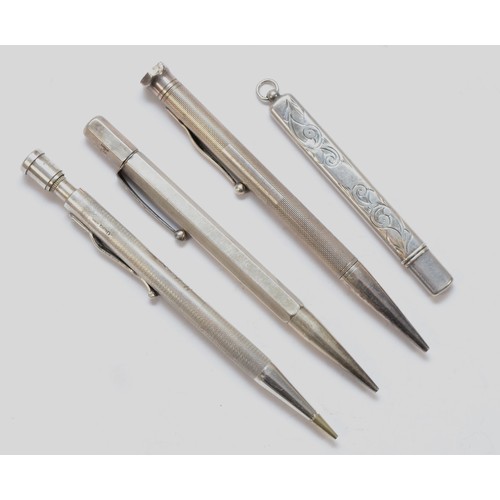 94 - Four Sterling silver and silver hallmarked propelling pencils