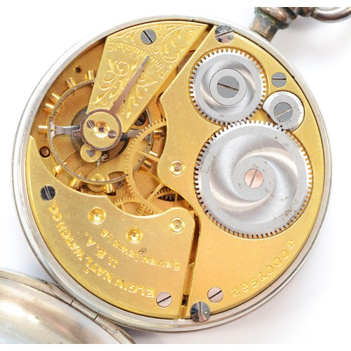 120 - Elgin, a silver keyless wind pocket watch, Birmingham 1928, screw bezel, 50mm, working when catalogu... 