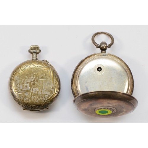 124 - Pexton, Beverley, a silver English Lever pocket watch,. Birmingham 1899 and a silver plated Hedomas ... 