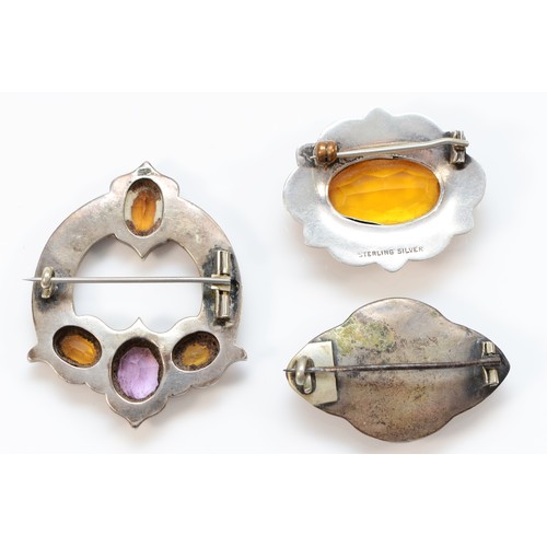 148 - A Scottish silver and gemset Brooch, collet set with citrine and amethyst, panel set with carnelian ... 