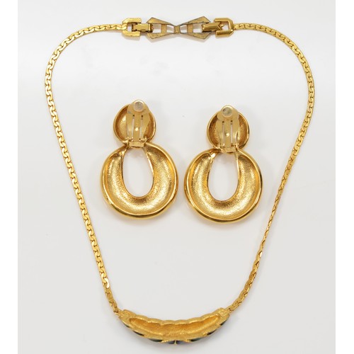 176 - D'Orlan, a gilt metal necklace and pair of ear rings.