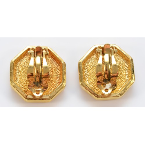 178 - S.A.L. (Swarovski. American. Limited.), a gold coloured ear of ear clips, 23mm