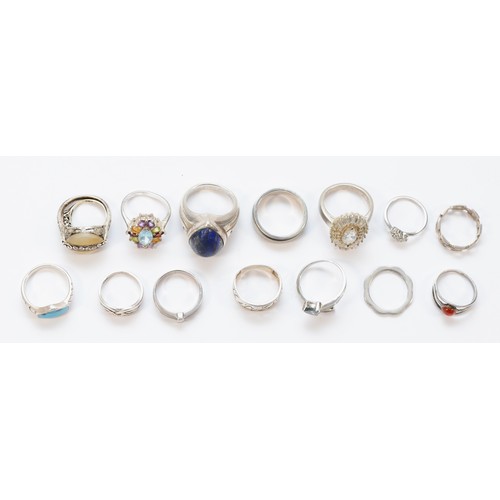 187 - Fourteen various silver rings, including lapis lazuli, sizes I - T, 75gm