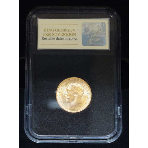 195 - George V full sovereign, 1925, sealed in a plastic case by Coin Portfolio Management, certificate, c... 