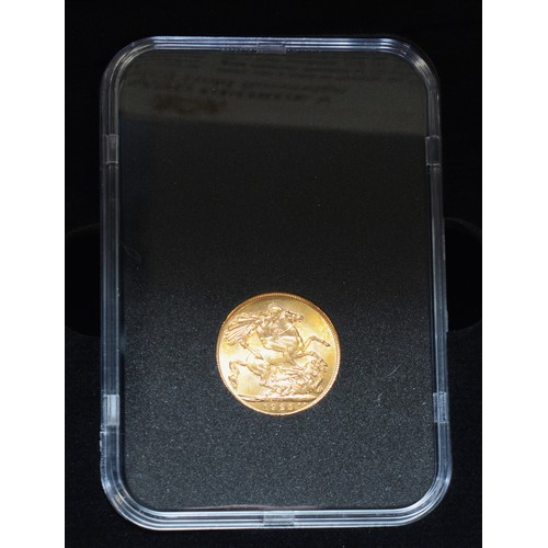 195 - George V full sovereign, 1925, sealed in a plastic case by Coin Portfolio Management, certificate, c... 