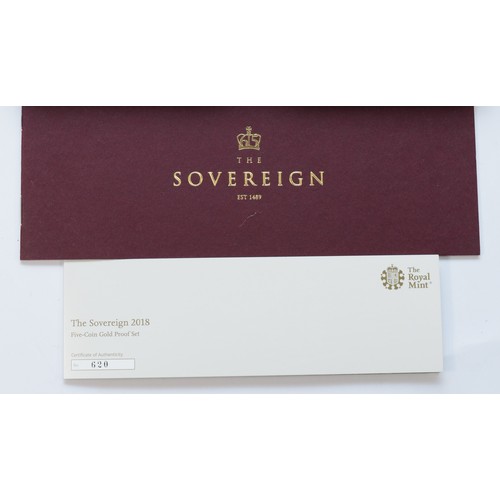 199 - The Sovereign 2018, a Royal Mint limited edition five coin gold proof set, comprising: the Five-Sove... 