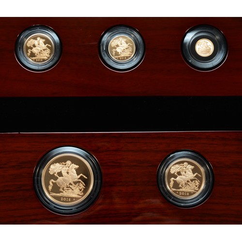 199 - The Sovereign 2018, a Royal Mint limited edition five coin gold proof set, comprising: the Five-Sove... 