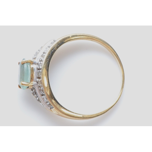 223 - A 9ct gold tourmaline and diamond dress ring, N, 2.6gm