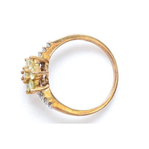 249 - A 9ct gold yellow and white gemstone cluster ring, N, 2.7gm